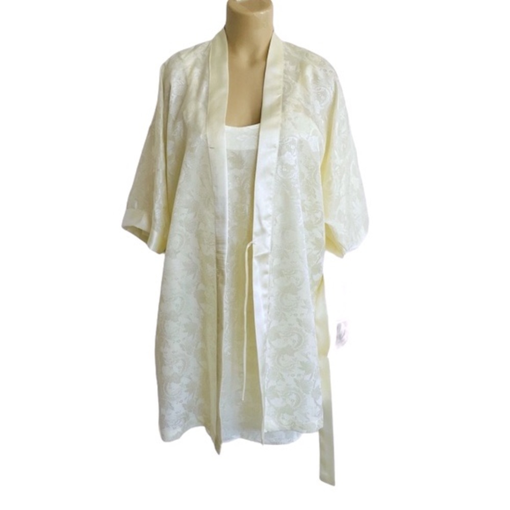 Vintage CONTESSA DI ROMA Pale Yellow Chemise Robe Padded Hanger Set Size Medium
